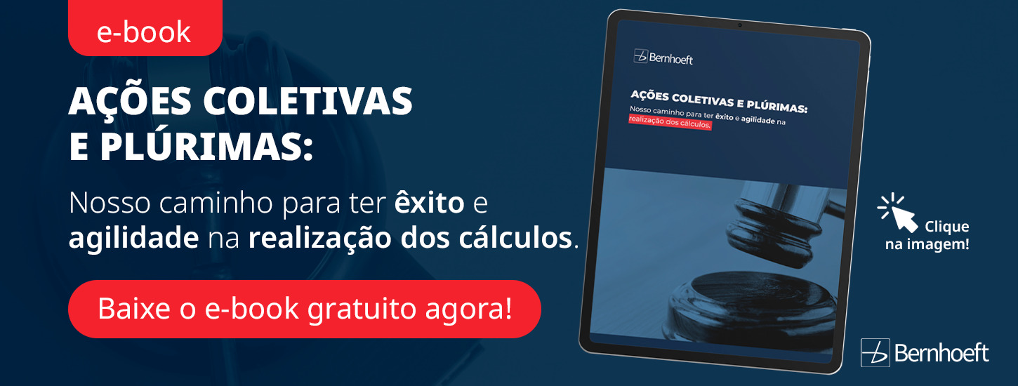 fundo azul e fontes nas cores branca e vermelha. imagem de um tablet ao lado direito com a capa do ebook. lado esquerdo com o nome do ebook "ações coletivas e plúrimas: nossas dicas para ter êxito e agilidade na realização dos cálculos" 