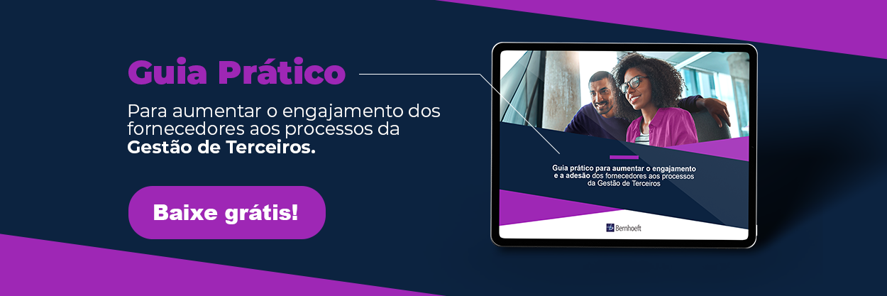 imagem azul e roxa com o ebook de guia prático para engajamento dos fornecedores - link disponível para download  