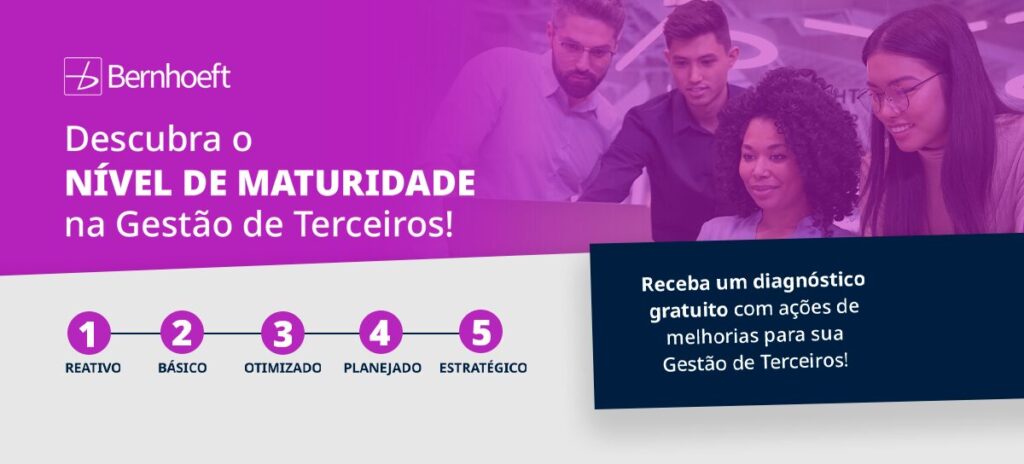 arte predominantemente rosa com 5 passos (ou níveis) em que sua gestão de terceiros possa estar