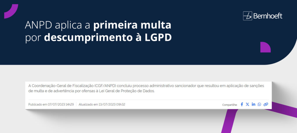 print de uma notícia do GOV em que fala que a ANPD aplica a primeira multa por descumprimento à LGPD