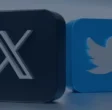 dois blocos grandes com imagem, em um deles o logo tipo da rede social X e no outro o logotipo do twitter.